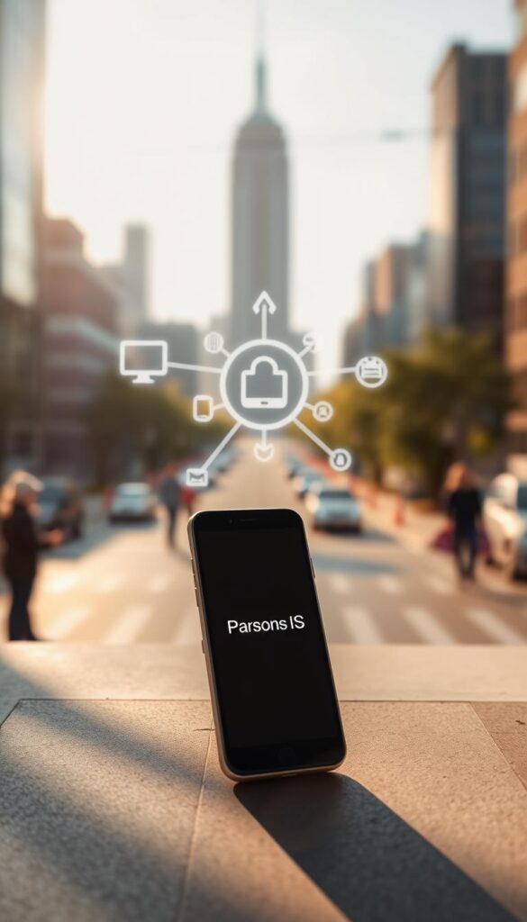 A mobile device with a sleek, modern design stands in the foreground, its screen displaying the "Parsons IS" brand name. In the middle ground, a network of interconnected devices and icons represent the concept of mobile optimization. The background features a blurred cityscape, conveying a sense of urban connectivity and the importance of responsive web design. The scene is captured in a warm, natural lighting that casts subtle shadows, creating depth and a sense of harmony. The overall atmosphere evokes the seamless integration of mobile technology into our daily lives.