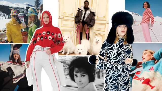 A collage of women in skiwear, including vintage ski photographs, J.Crew x U.S. Ski &amp; Snowboard, H&amp;M x Present Moment, and Audrey Hepburn, Markarian x We Norwegians